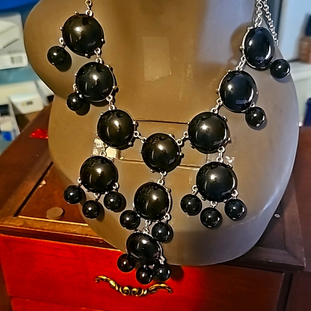 Designer Black Bubble Statement Necklace, Silvert… - image 2
